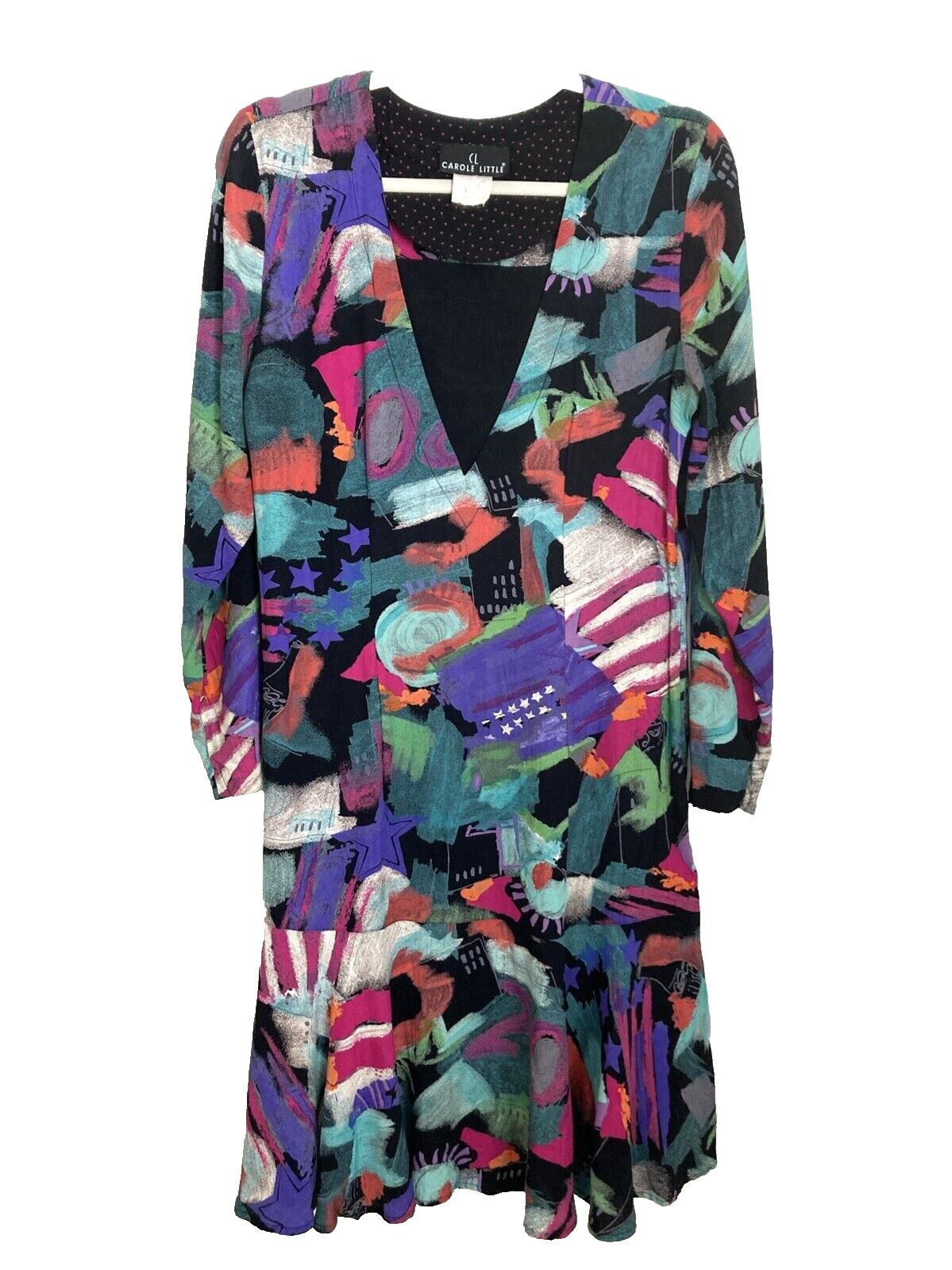 Vintage 1990 Carole Little Dress Sz 6 Bottom Flounce Modern Art Graphics