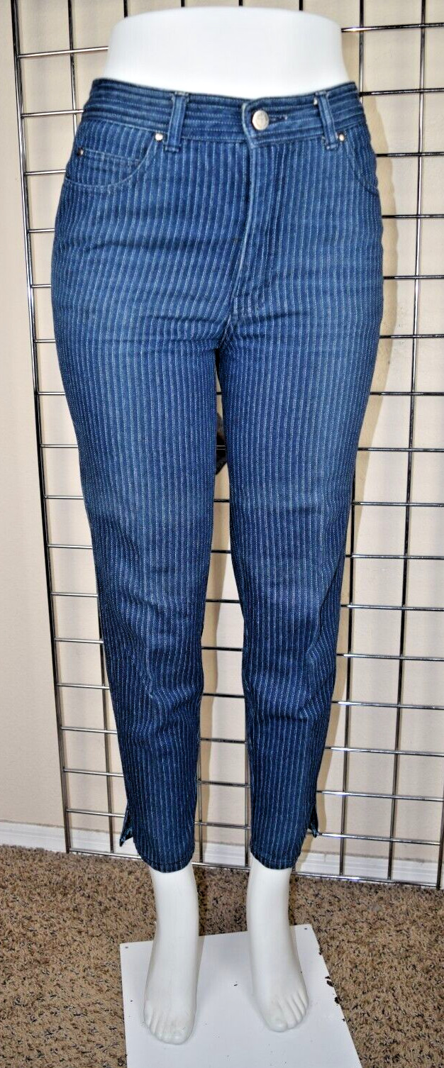 Vintage Jordache Jeans 26 x 26.5 80s Blue Light Blue Pin Stripes High Waist