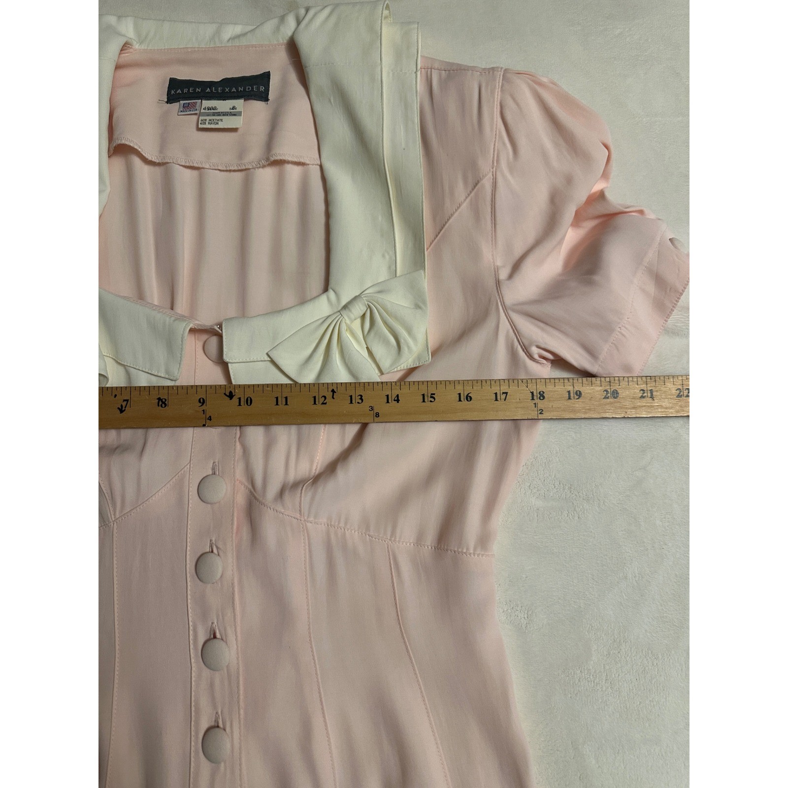 Vtg Karen Alexander 8 Pink Sailor Collar Maxi Dress Bows Button up Cottagecore