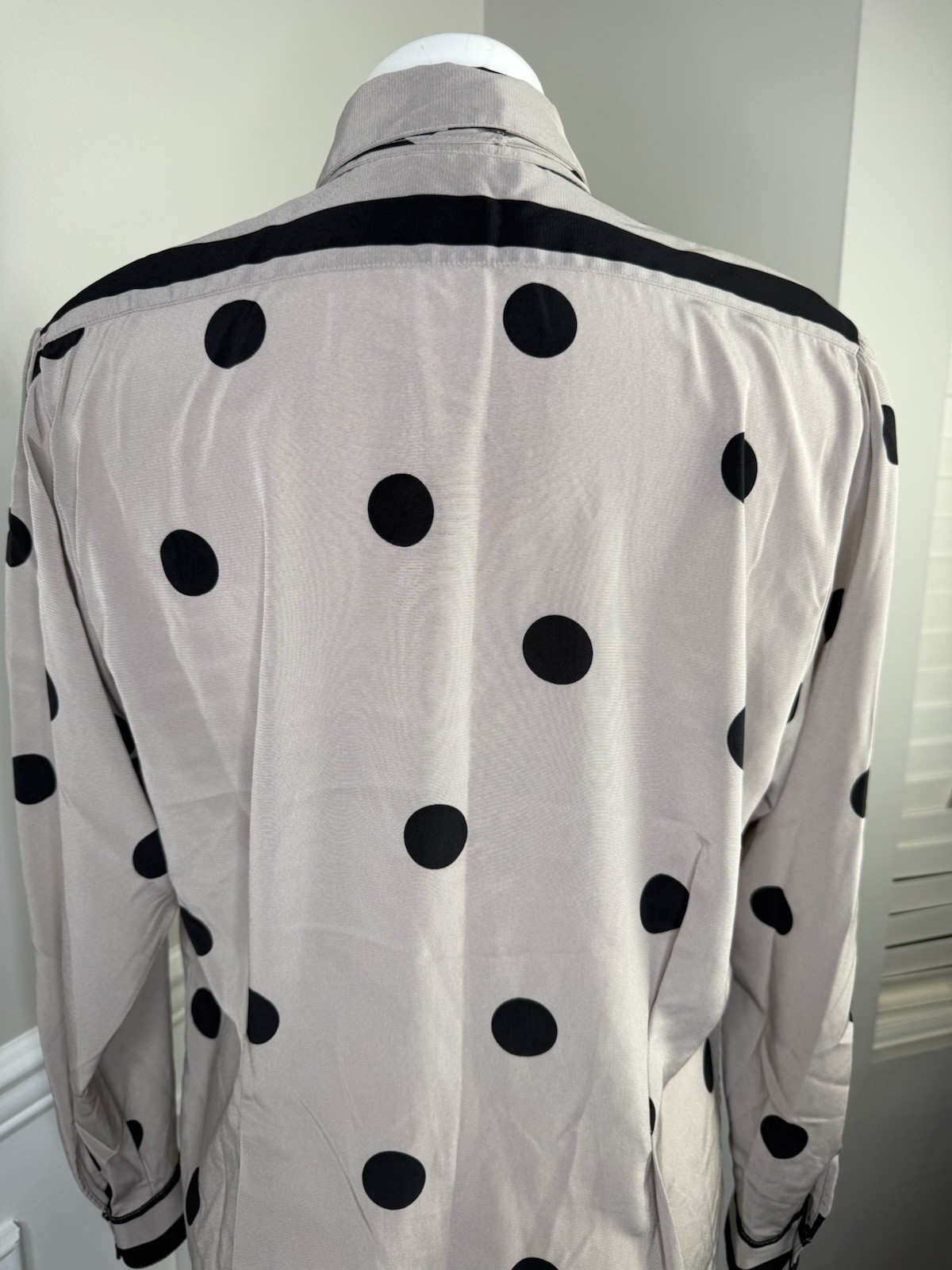 Vintage Stuart Lang Flowy Button Down Blouse Polka Dot Detachable Scarf Sz 12 L