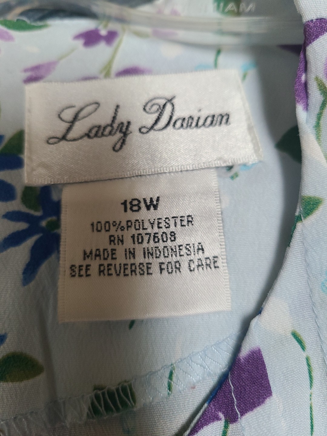 Lady Darian Vintage Tucked Front Dress Blue Purple Green Floral Print 18W