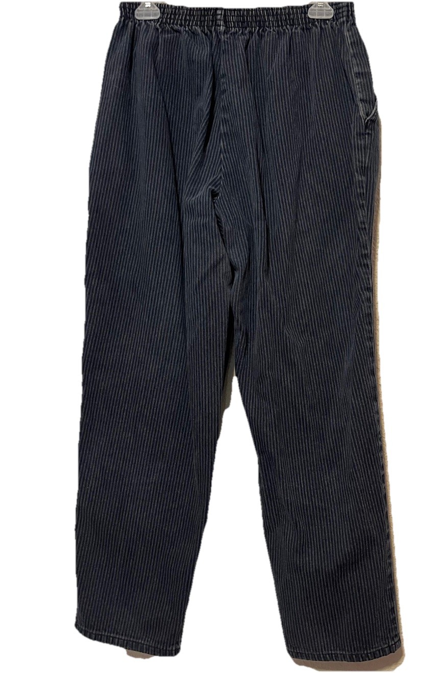 Chic Vtg Petite Size 4P Pinstriped Jean Pull On Blue Pants Elastic Waist 26×26.5