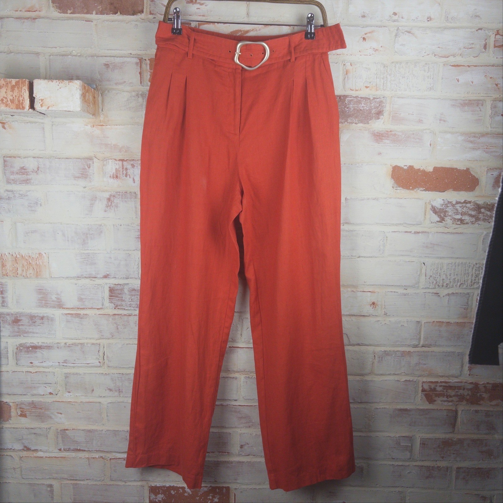House of Harlow 1960 Rust Linen Blend Belted Wide Leg Pants Size 8 Boho Chic Y2K