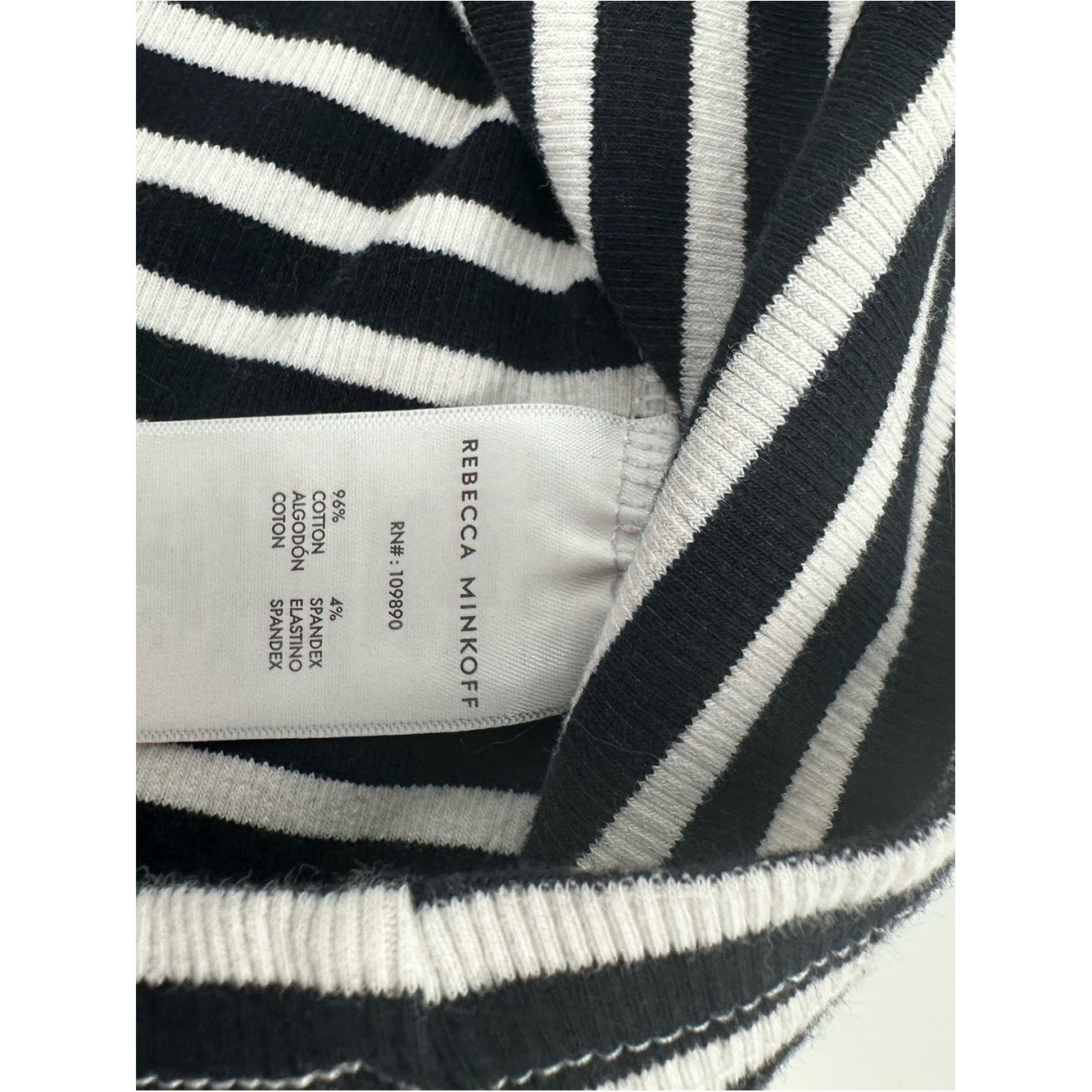 Rebecca Minkoff Ribbed Striped Puff Sleeve Top Large Black White Pink Cotton Str