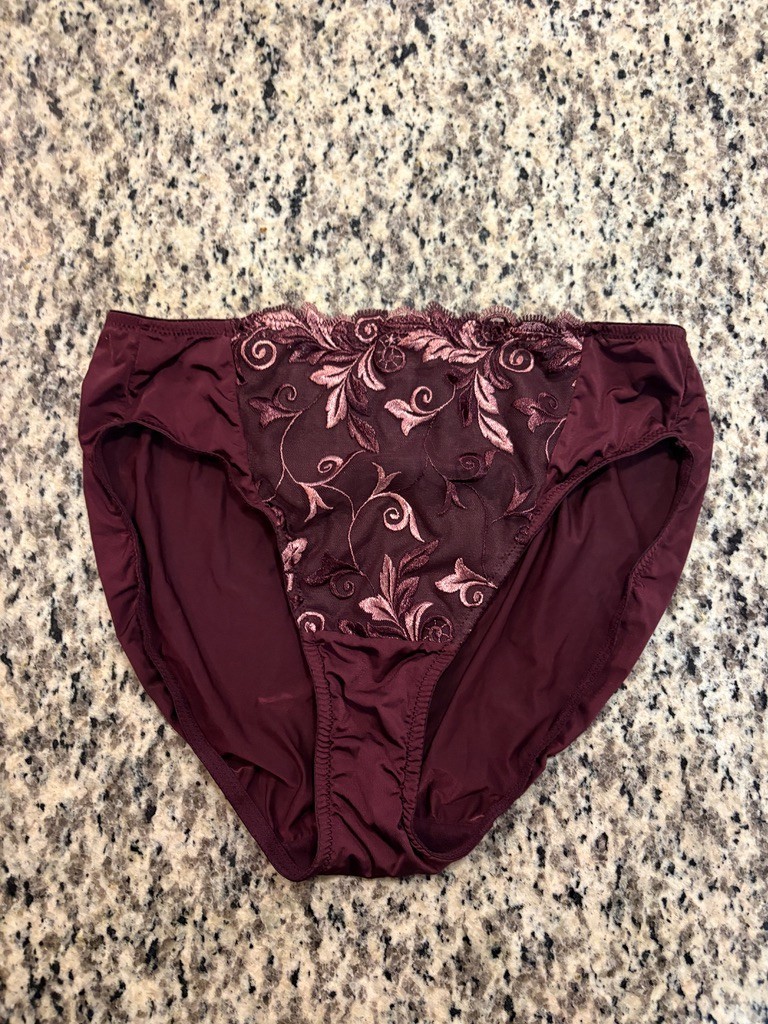 Vintage Soma Sensuous Lace High Leg Bikini Panty Burgundy Size M RN 79984