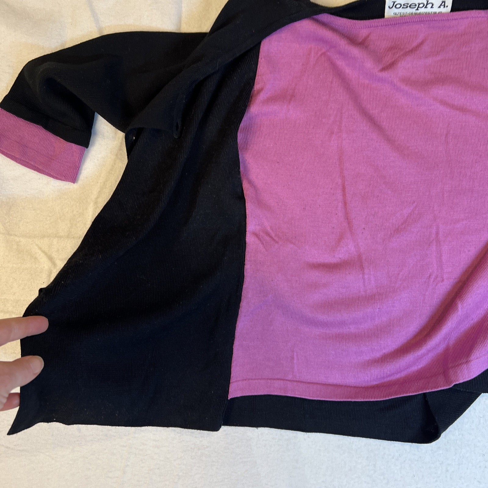 Joseph A. Twin Cardigan Fuscia / Black Shell Buttons Medium Vtg 100% Silk