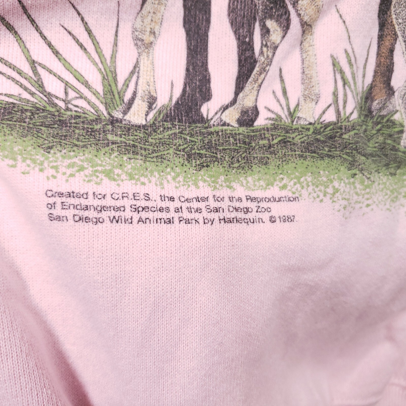Vintage 1987 San Diego Zoo C.R.E.S Harlequin Animal Graphic Sweater Size L Pink