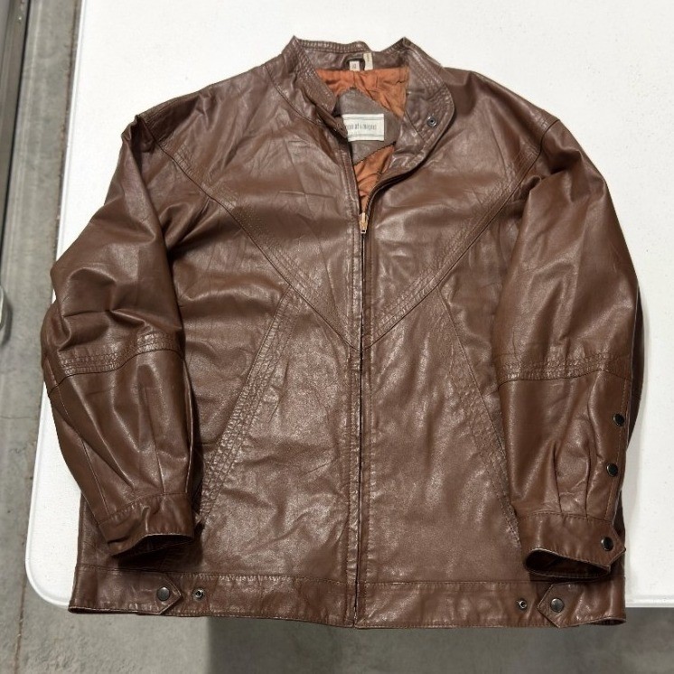 London Fog Vintage Brown Genuine Leather Cafe Racer Jacket womans 10