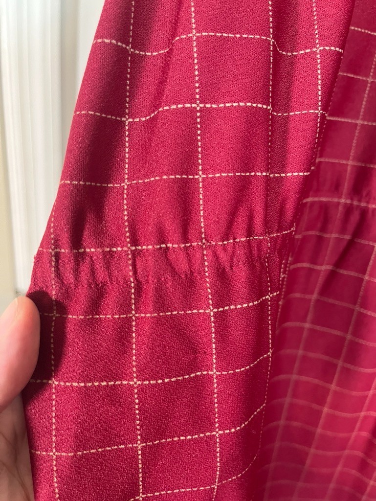 Vintage Handmade Houndstooth Ruffle Neck Dress Red 22 Festive Holiday Preppy Mod