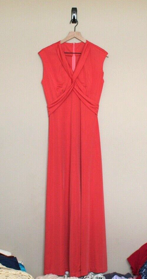 Vintage Maxi Dress 60s 70s Boho Womens Medium 8 10 Long Polyester Hippie Mod
