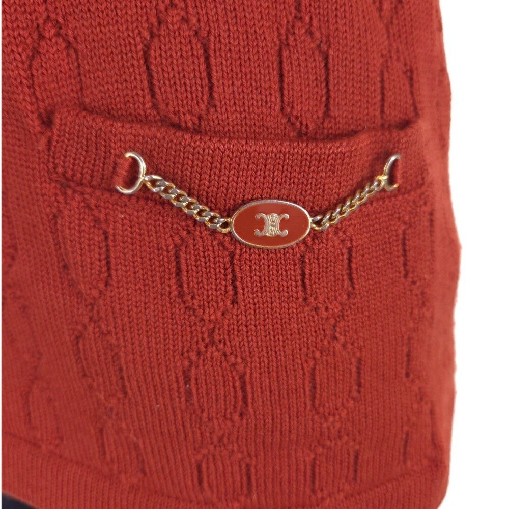 Vintage 80s 90s Celine Paris Sweater Vest Size 42 M Orange Logo Chainlink Knit