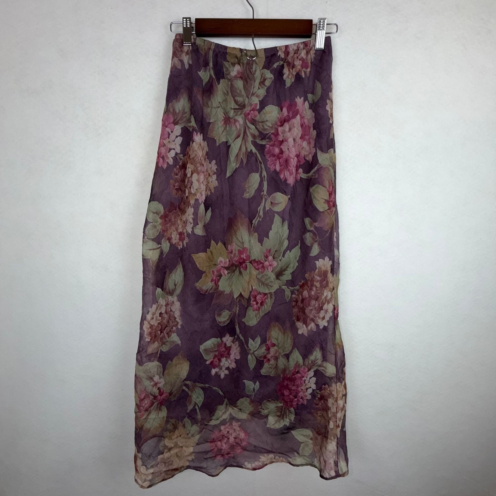 Floral Maxi Skirt Womens 10 Purple Sheer Chiffon Y2K Cottagecore Fairycore