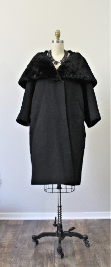 VTG 50s 1950’s Sycamore Massive sheared beaver fur shawl collar swing wool Coat
