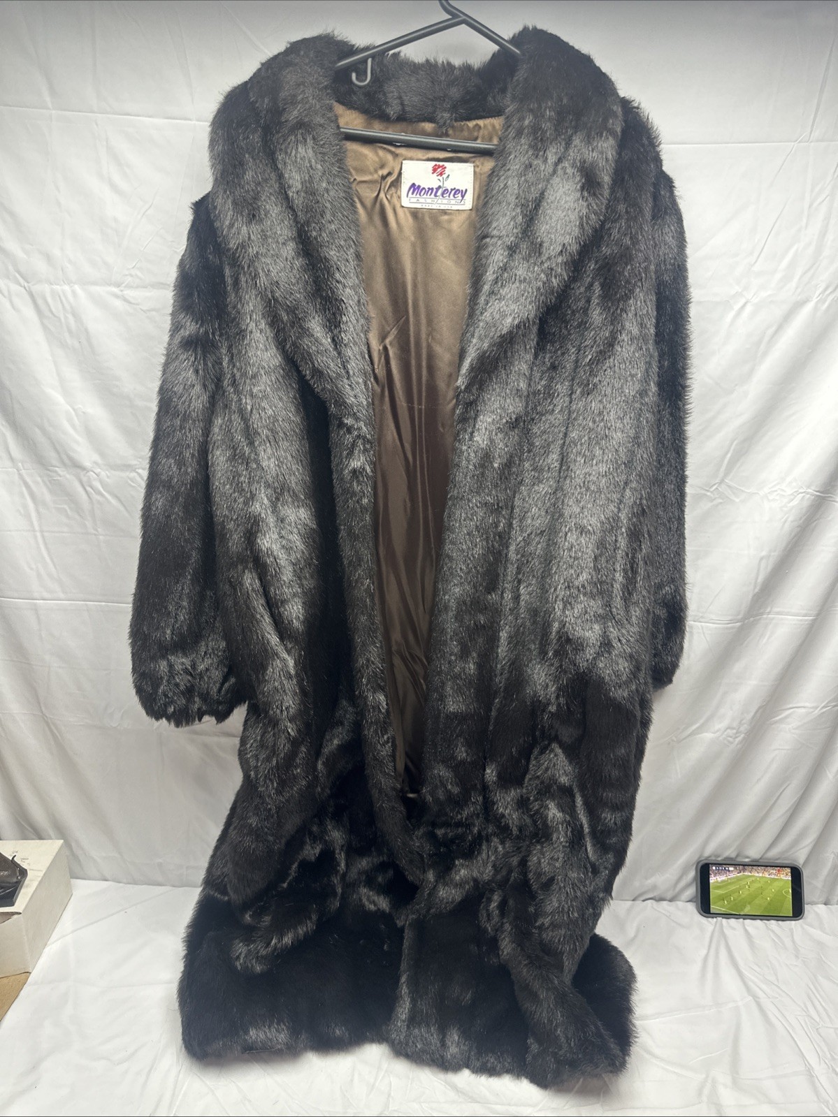 Monterey Fashions Vintage BLACK Faux Fur Coat Made İn USA 20W