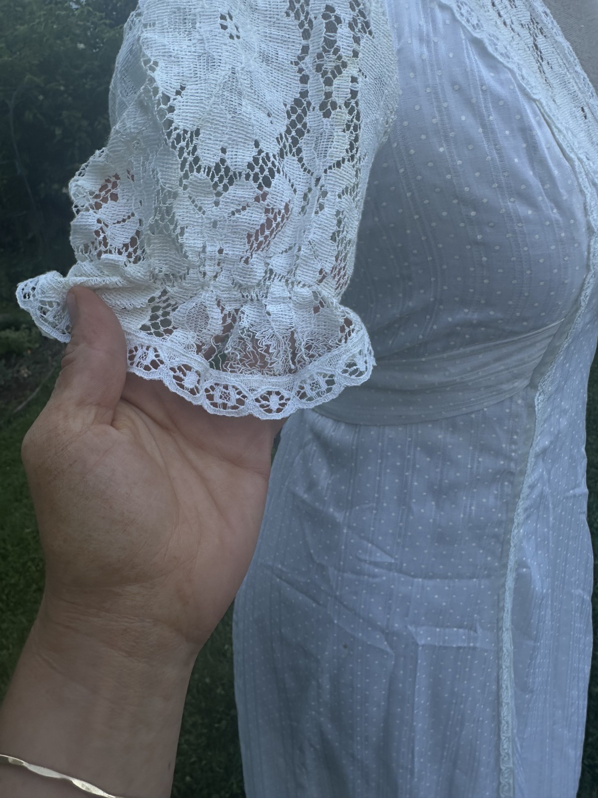 VTG 60 70 Trivia Charm Of Hollywood White Eyelet wedding Maxi Prairie Dress