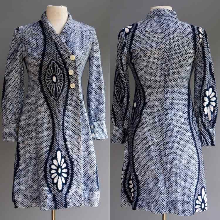 VTG Japanese Hand Crafted Artisan Shibori Tie Dye Dress Coat Indigo Cotton M