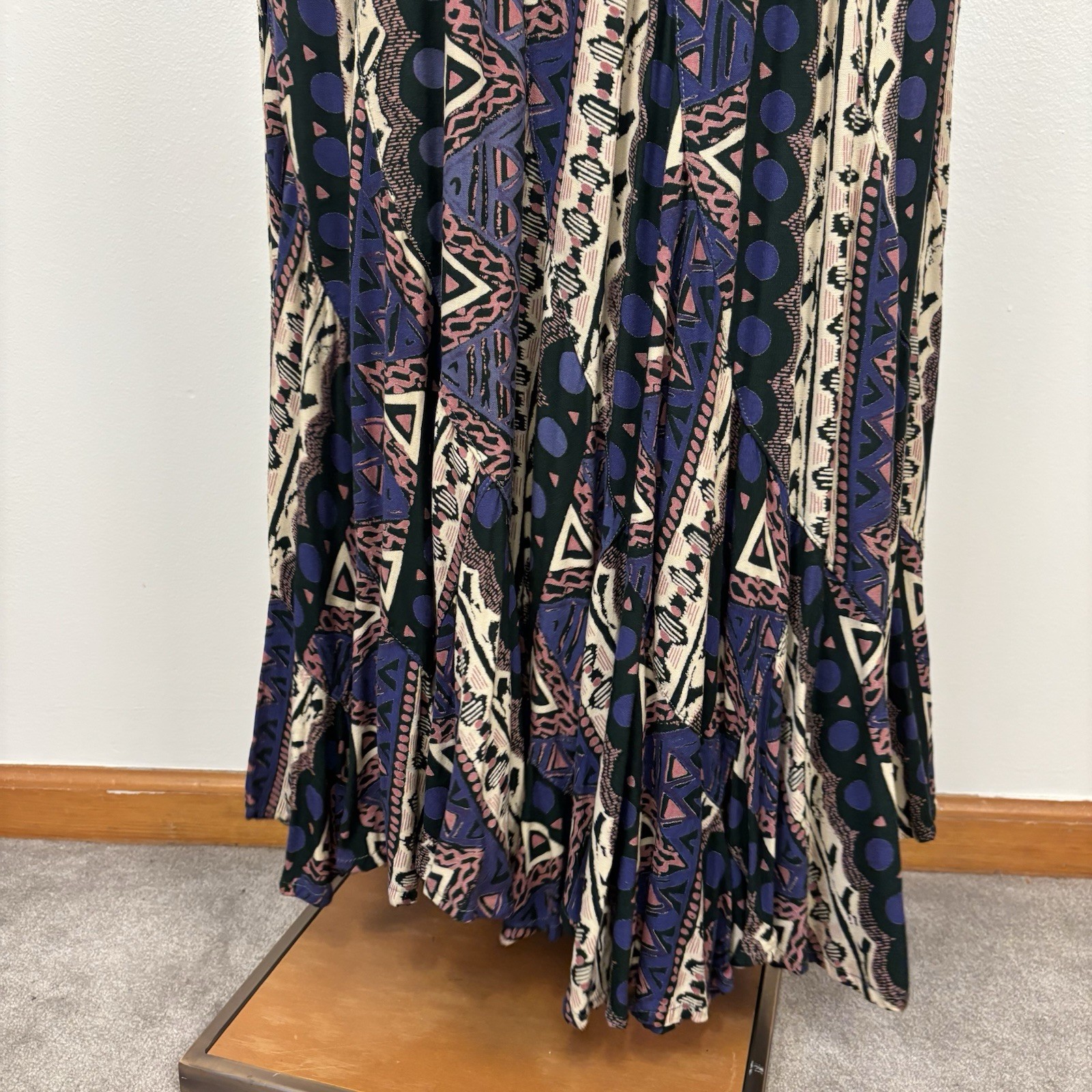 VTG 90s Classic Womens M India Boho Maxi Dress Cotton Rayon Geometric Tribal