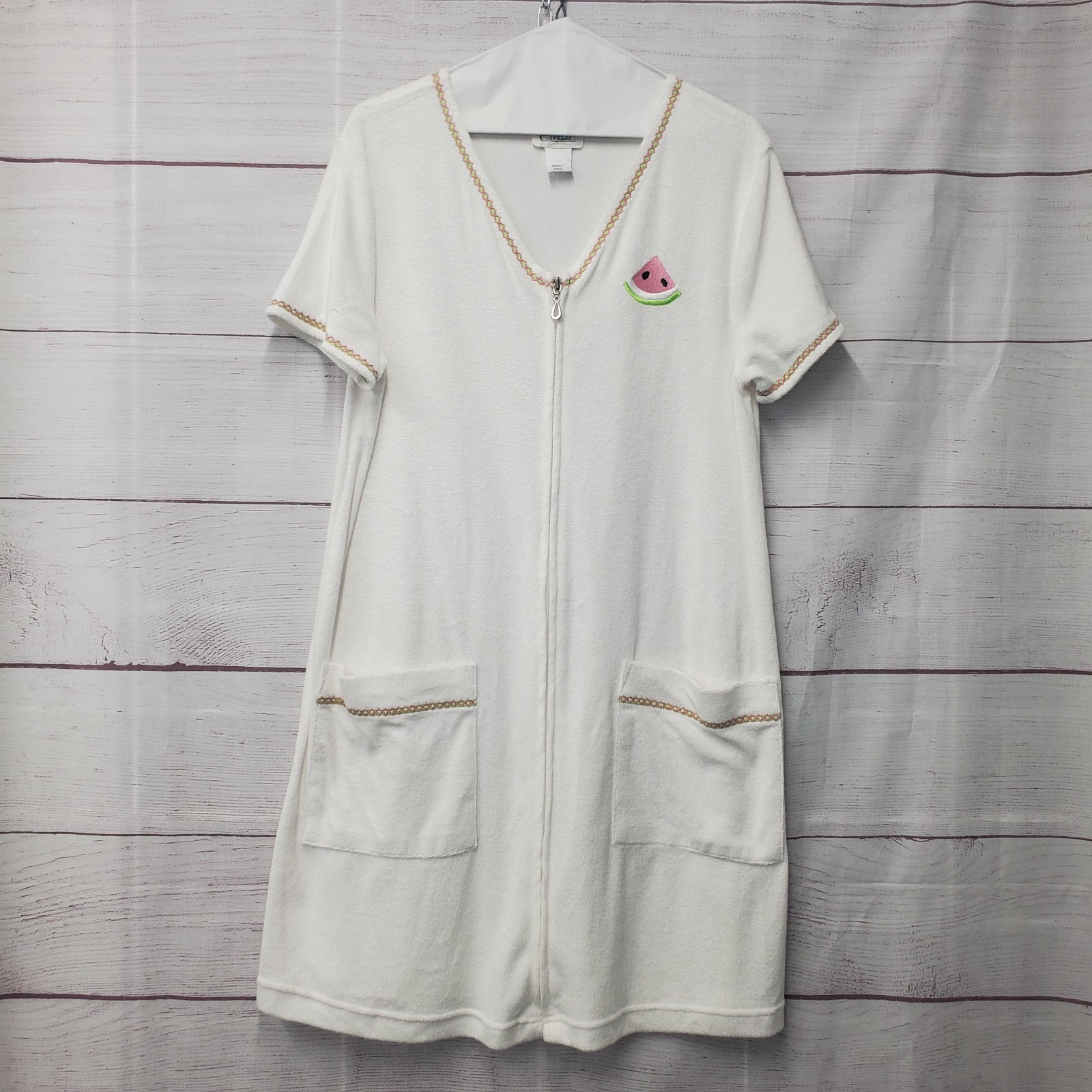 VTG Cypress Terry Cloth Zipper Beach Robe Small Embroidered Watermelon Cover-Up