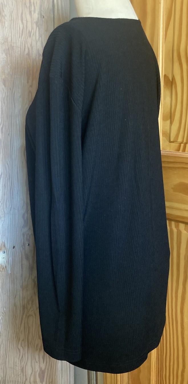 90s Vtg Marcy Allan Black Ribbed Tunic Top Spandex Knit Rivet Metal Buttons EUC