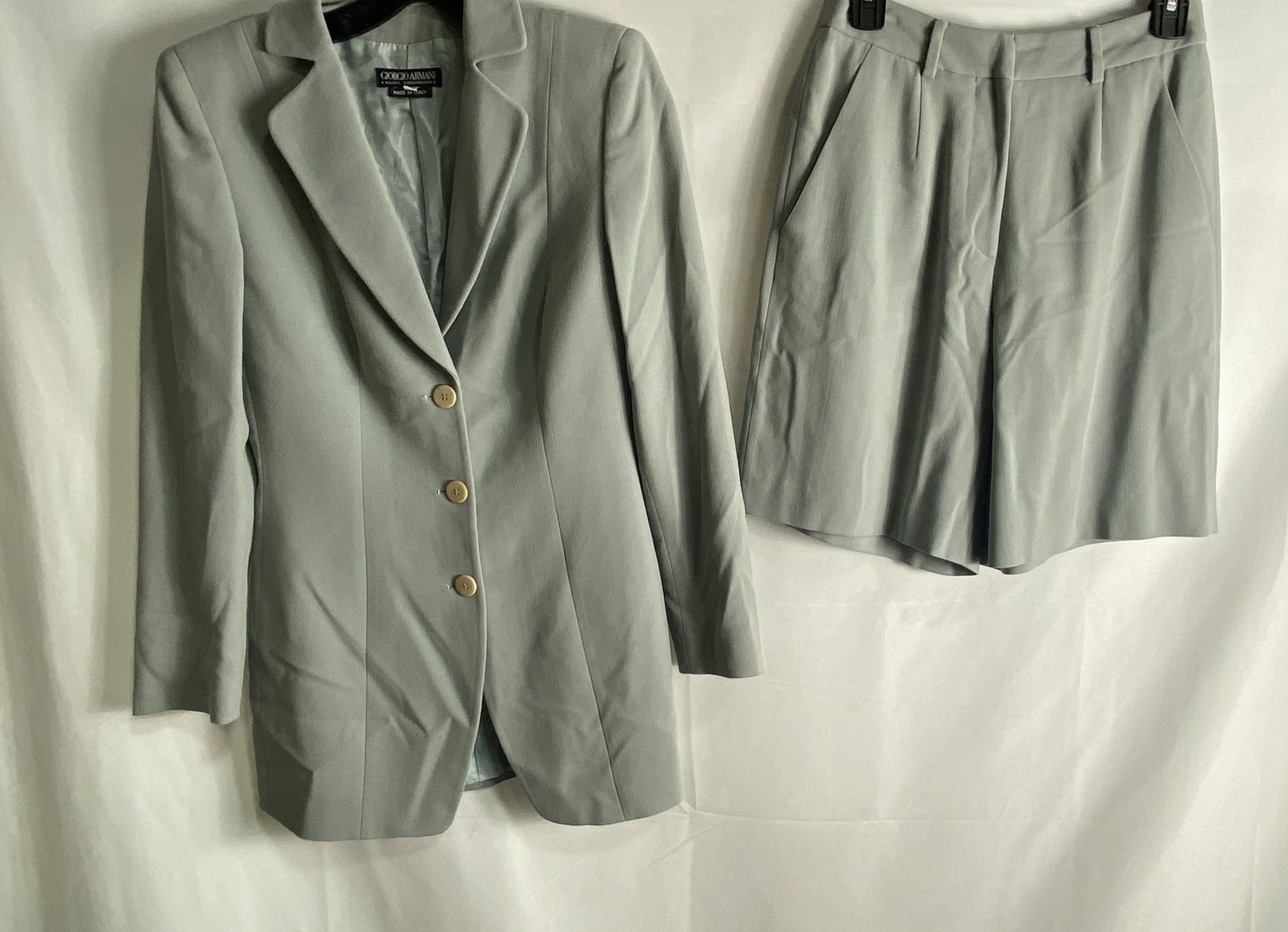 Vintage 90s Giorgio Armani Women’s Gray Wool Blazer Shorts Suit Set Italy Sz 4