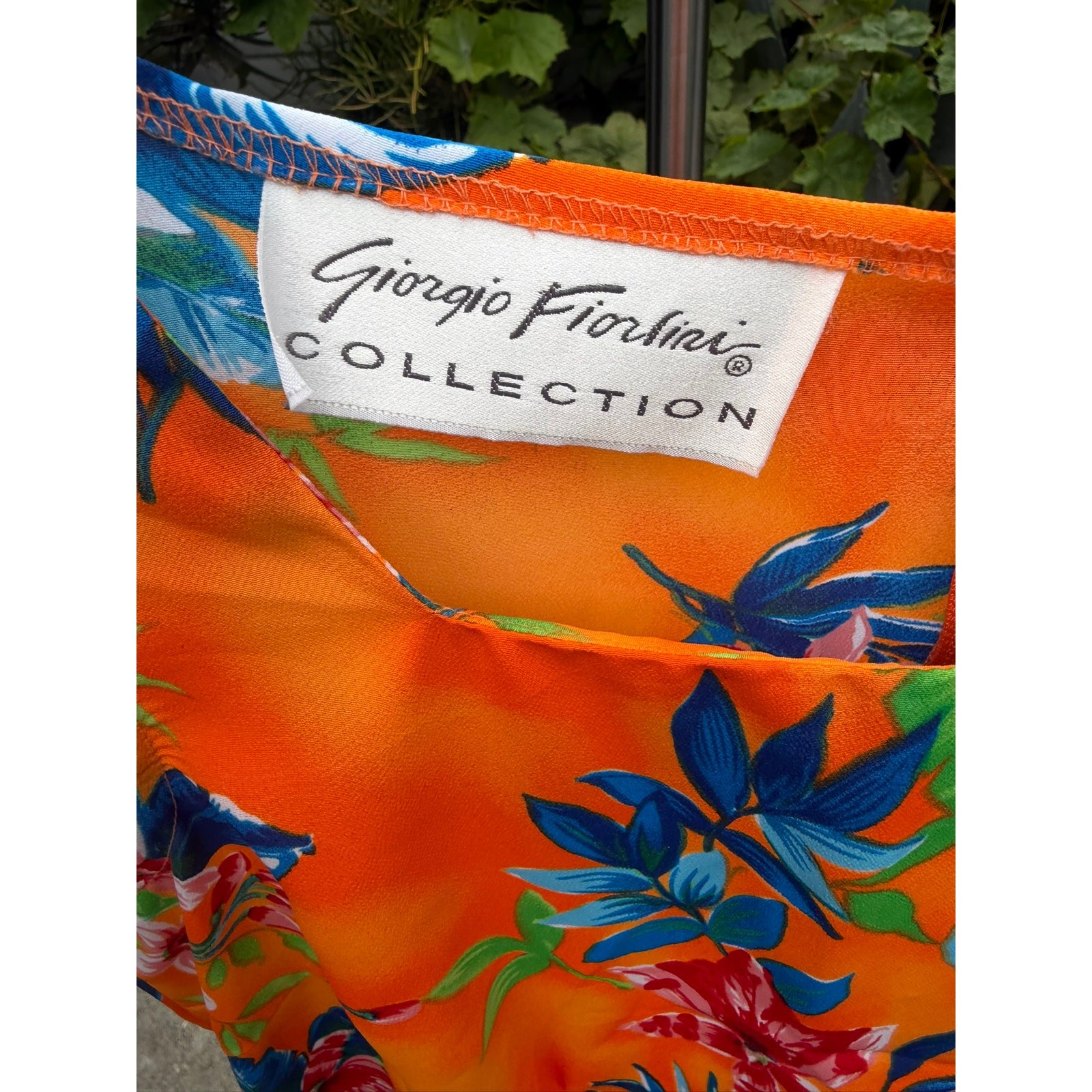 Vintage Y2K Sheath Dress Size 11/12 Orange Tropical Floral Giorgio Fiorlini