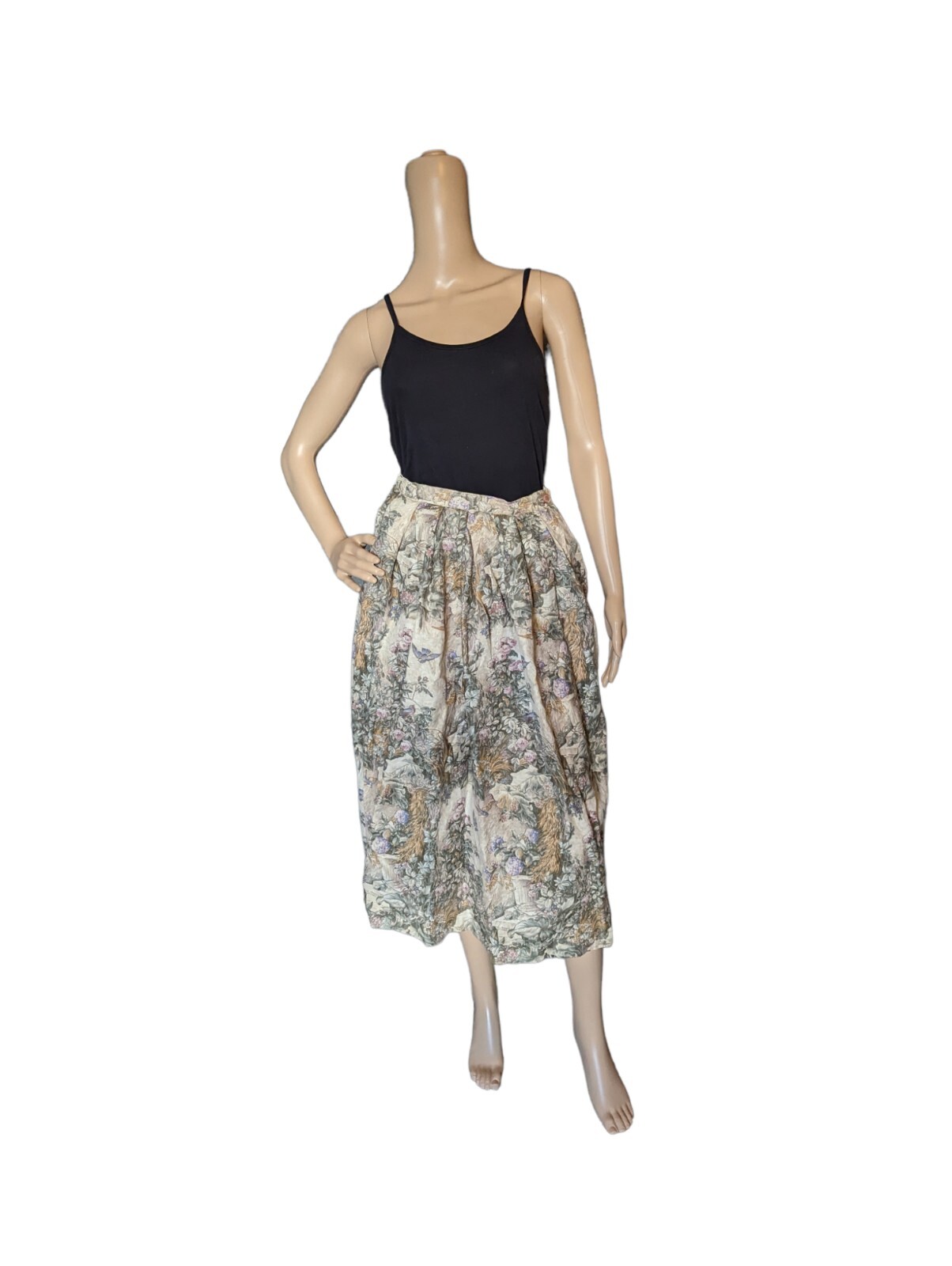 Vintage Lombardi Inc Bluebird English Garden Print Cotton Novelty Skirt Size 6