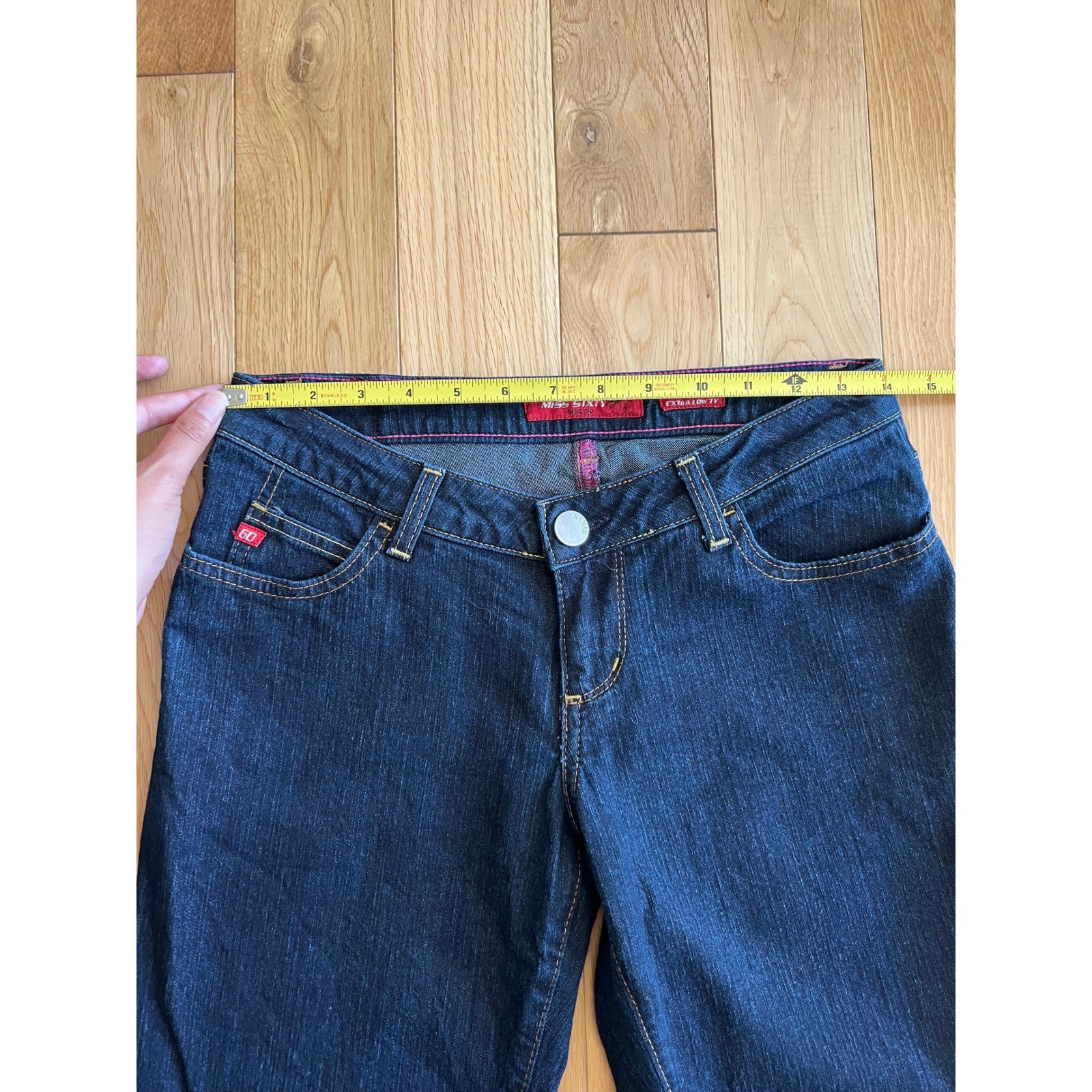 Vintage Y2K Miss Sixty Extra Low Rise Bootcut Denim Jeans Dark Wash Womens 28×32