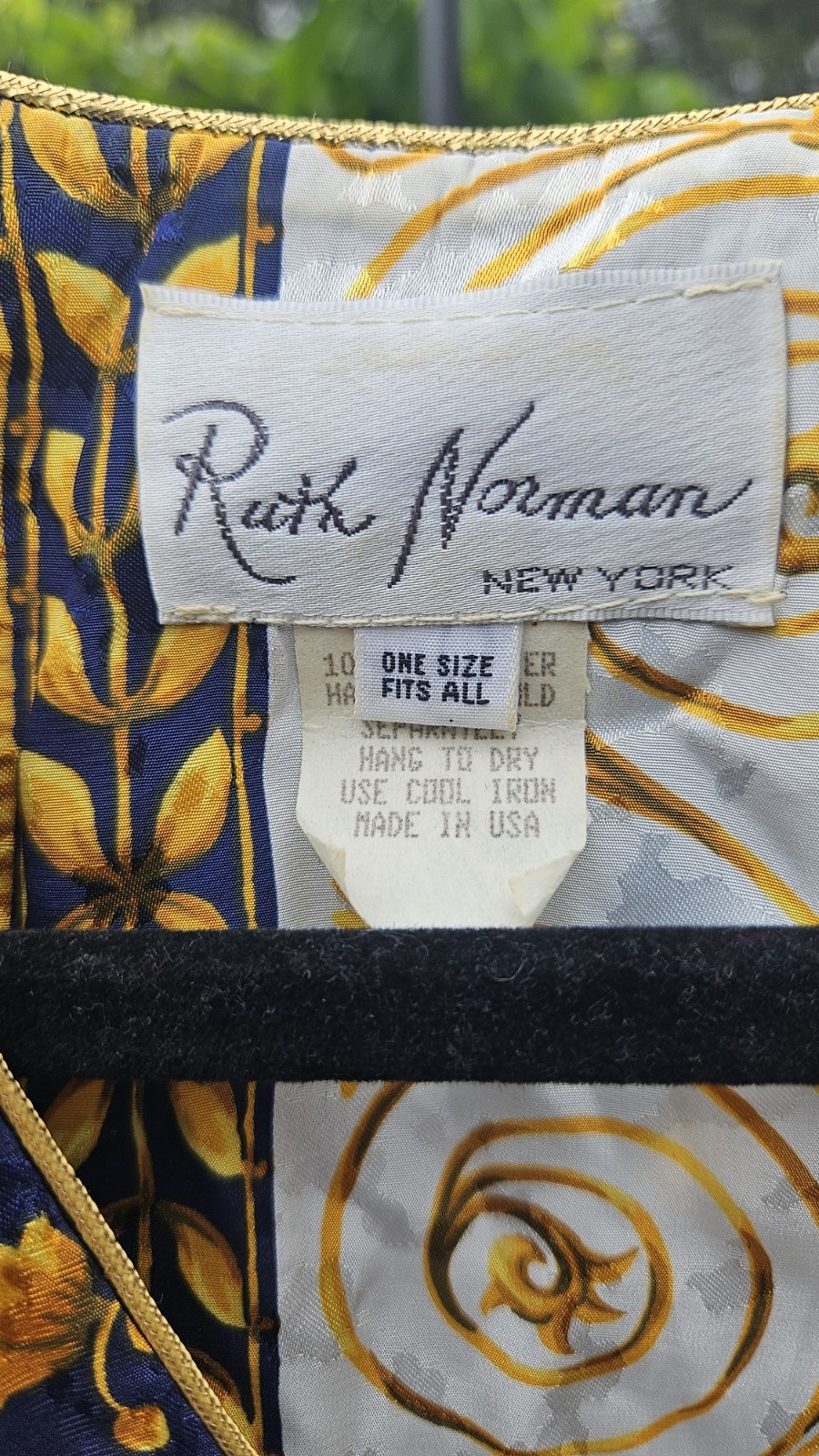 Vintage 1980s Ruth Norman Blue & Gold Baroque Print Caftan Dress One Size…