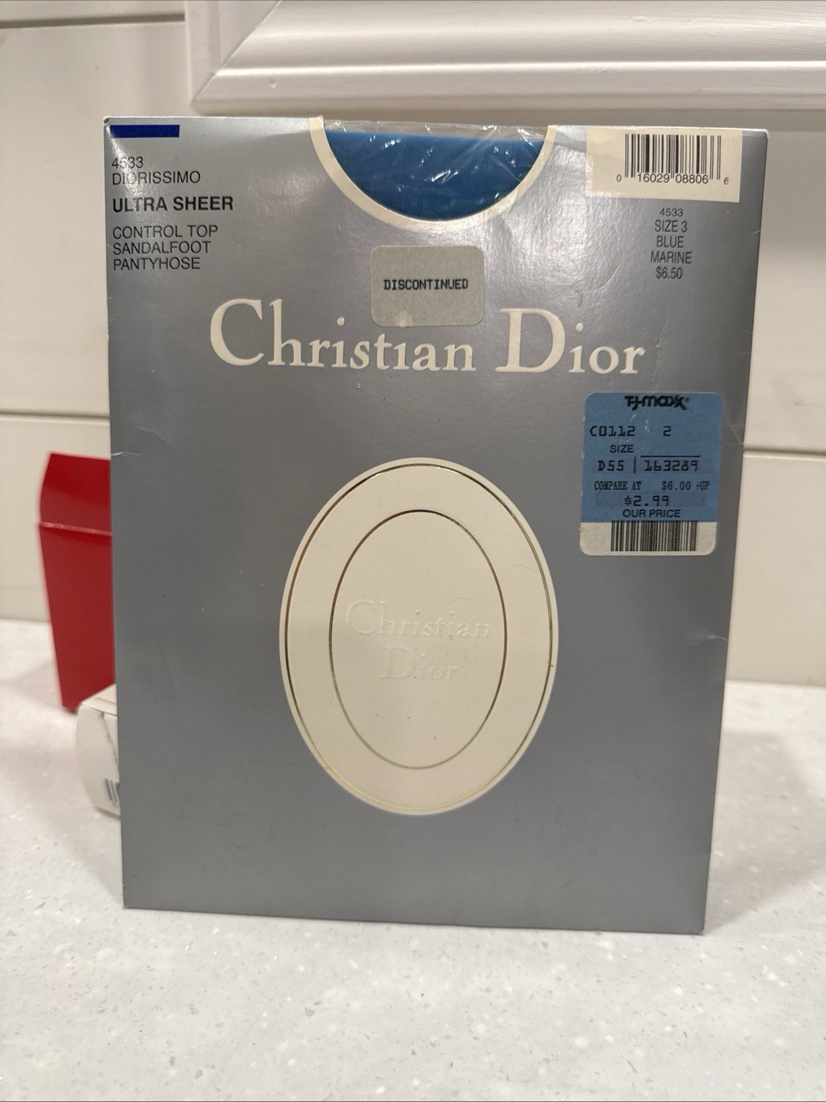Vintage Christian Dior Pantyhose Size 3 Ultrasheer 4533 Diorissimo Blue Marine