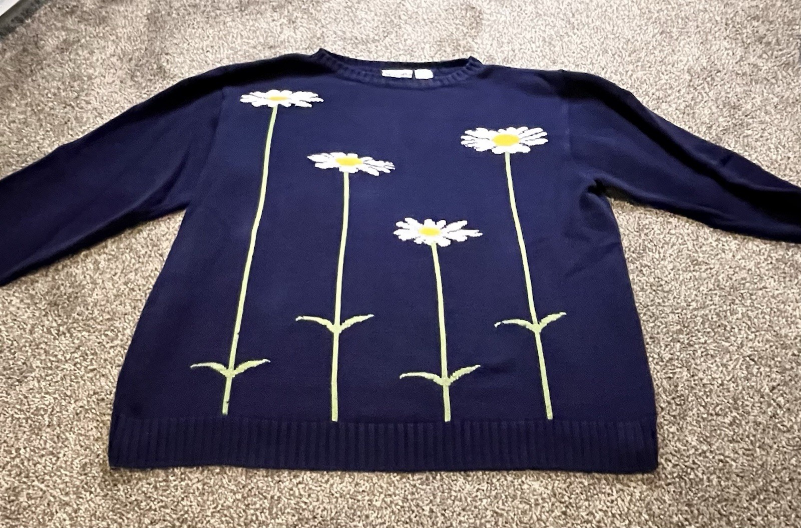 Wildlife Federation Vintage Daisy Long Sleeve Sweater Navy 100% Cotton XL