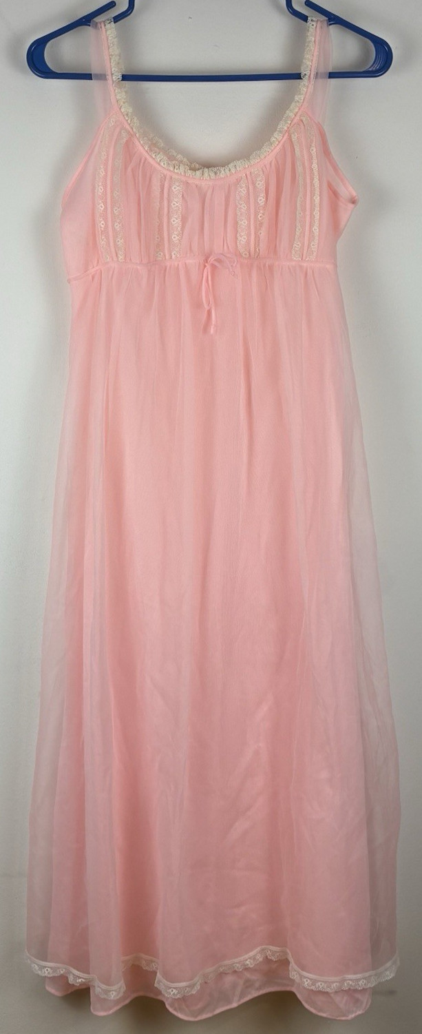 Vintage Lisette by Al Sterling Pink Nylon Lace Trim Nightgown Women’s Medium
