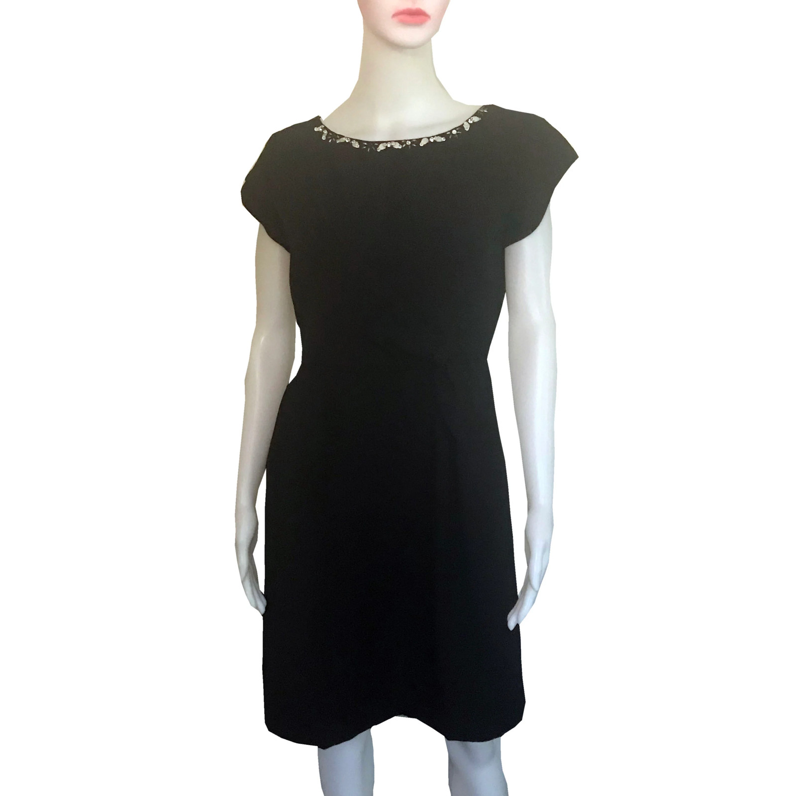 Vintage 1950s Black Embellished Wiggle Dress Cap Sleeves sz S