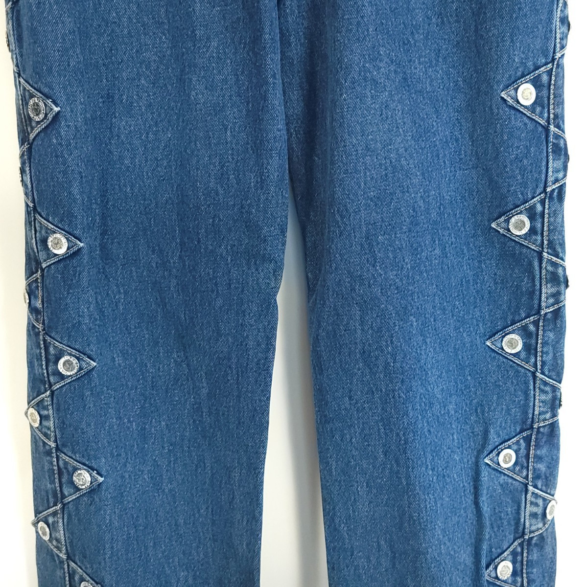 Vtg Lawman Western Jeans Junior’s 15 Blue Denim Distressed Faded Embellished