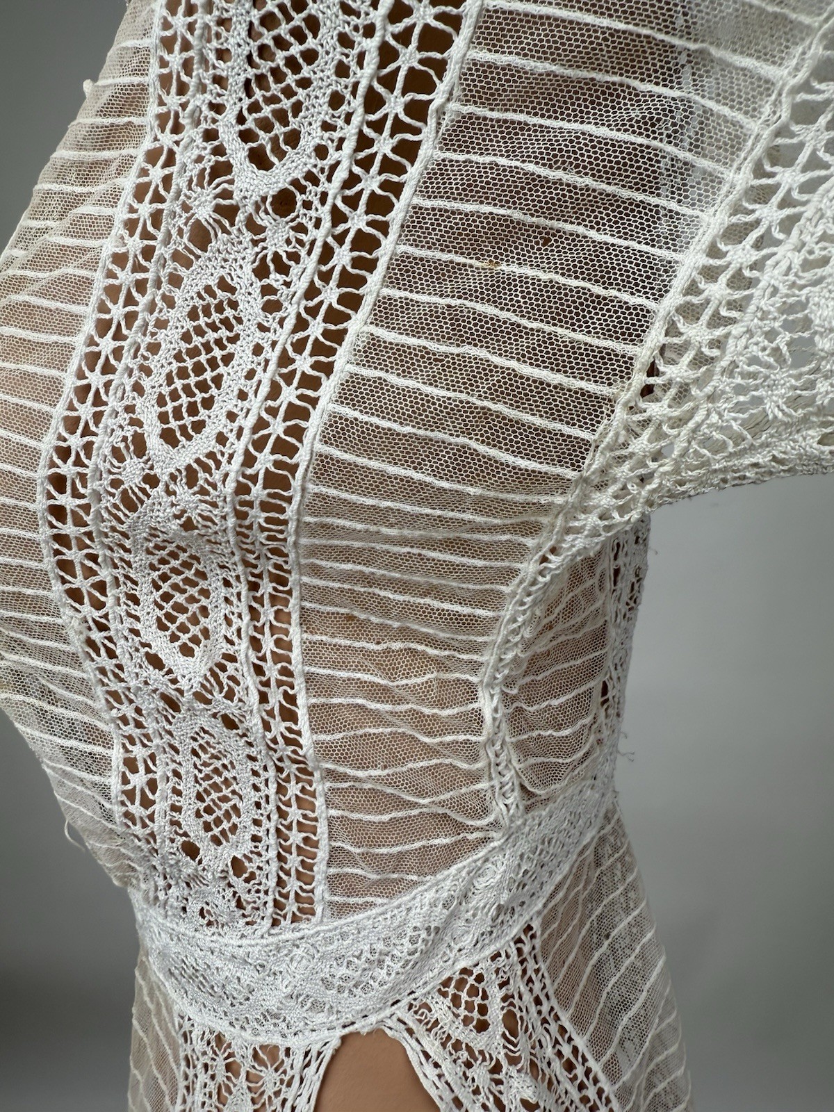 Antique Edwardian White Silk Net Cotton Crochet Blouse Ruffles Wounded BirdAS IS