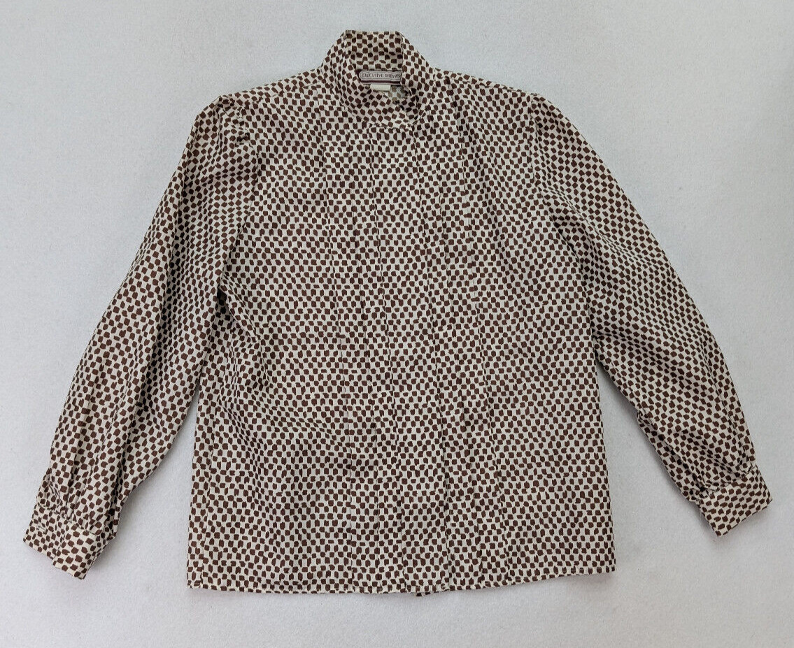 Vintage 70s 80s Women’s Top Blouse Size 10 Executive Dressing Pleated Brown