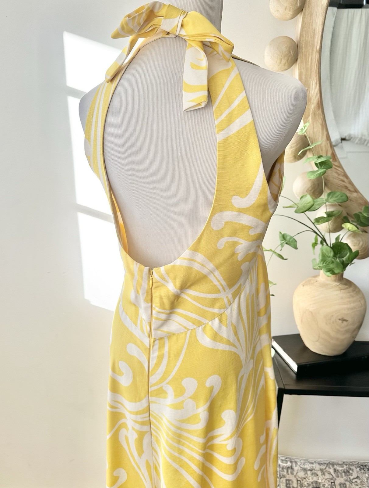 Geoffrey Beene Boutique 1970’s Yellow Maxi Dress Open Bow Back Pockets