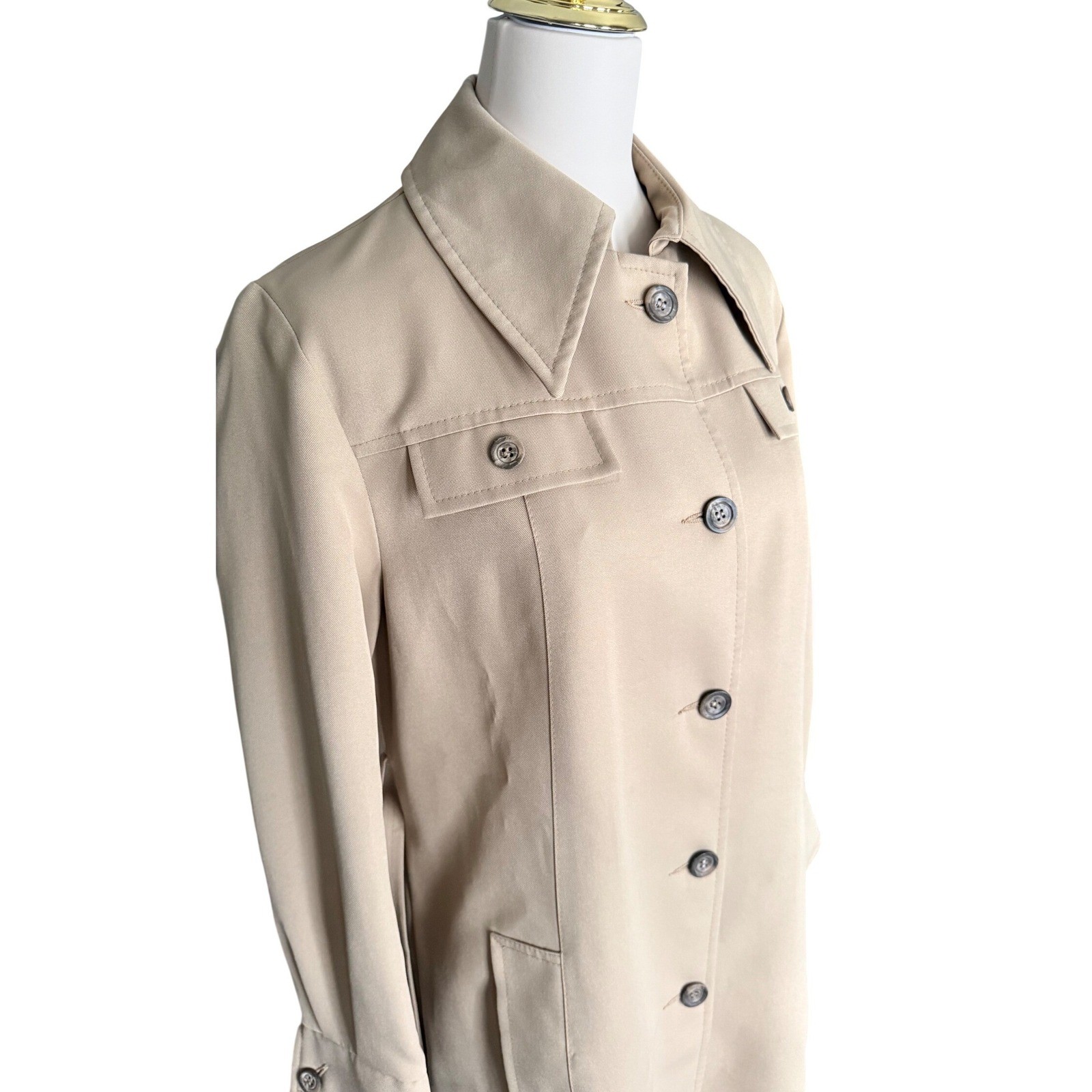 Vintage 70s Style Tan Beige Longline Belted Trench Coat Duster Jacket Womens