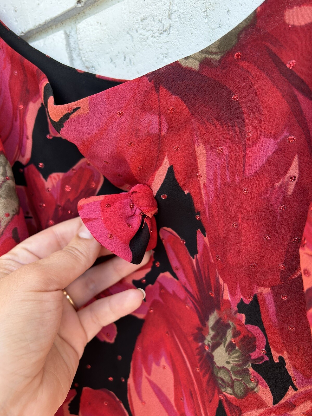 vintage y2k red sparkly floral midi dress L/XL