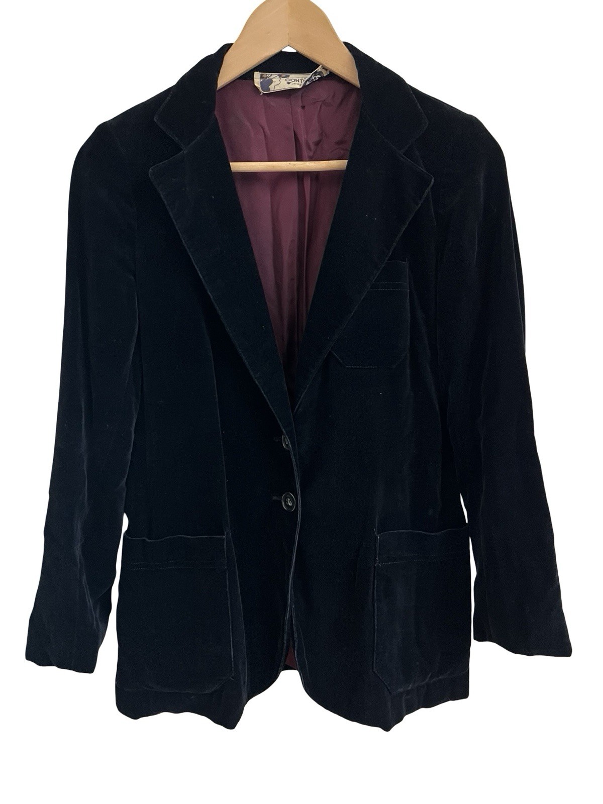 VTG 1970s Contempo Casuals Black Velvet Blazer w Pockets Classic Vampy Goth Sz S