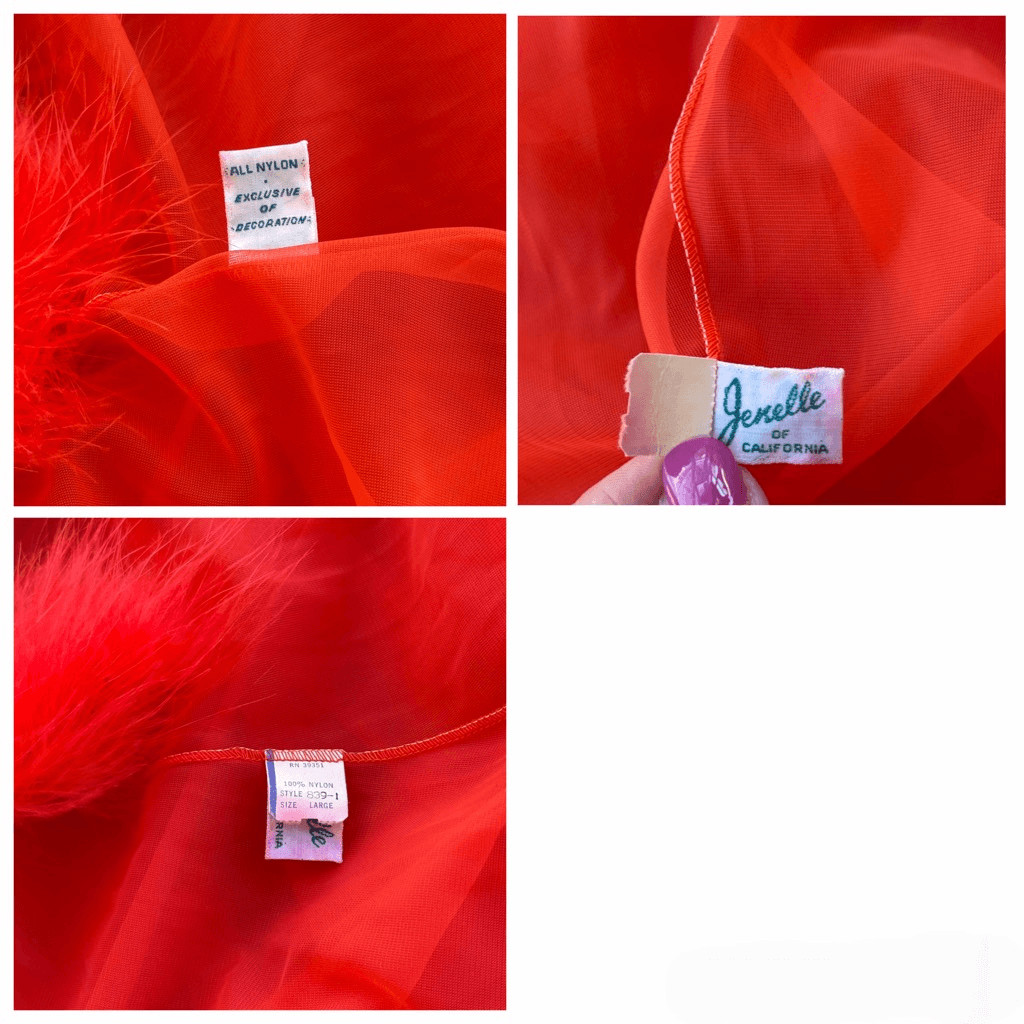 Jenelle of California Rare Vintage 60’s Crimson Feather Penoir Set Sz L