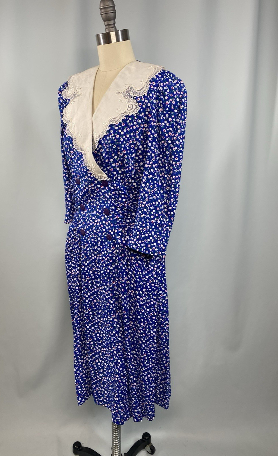 Vintage Dress SIZE 4 Small blue floral KARIN STEVENS 80s 90s church Rayon