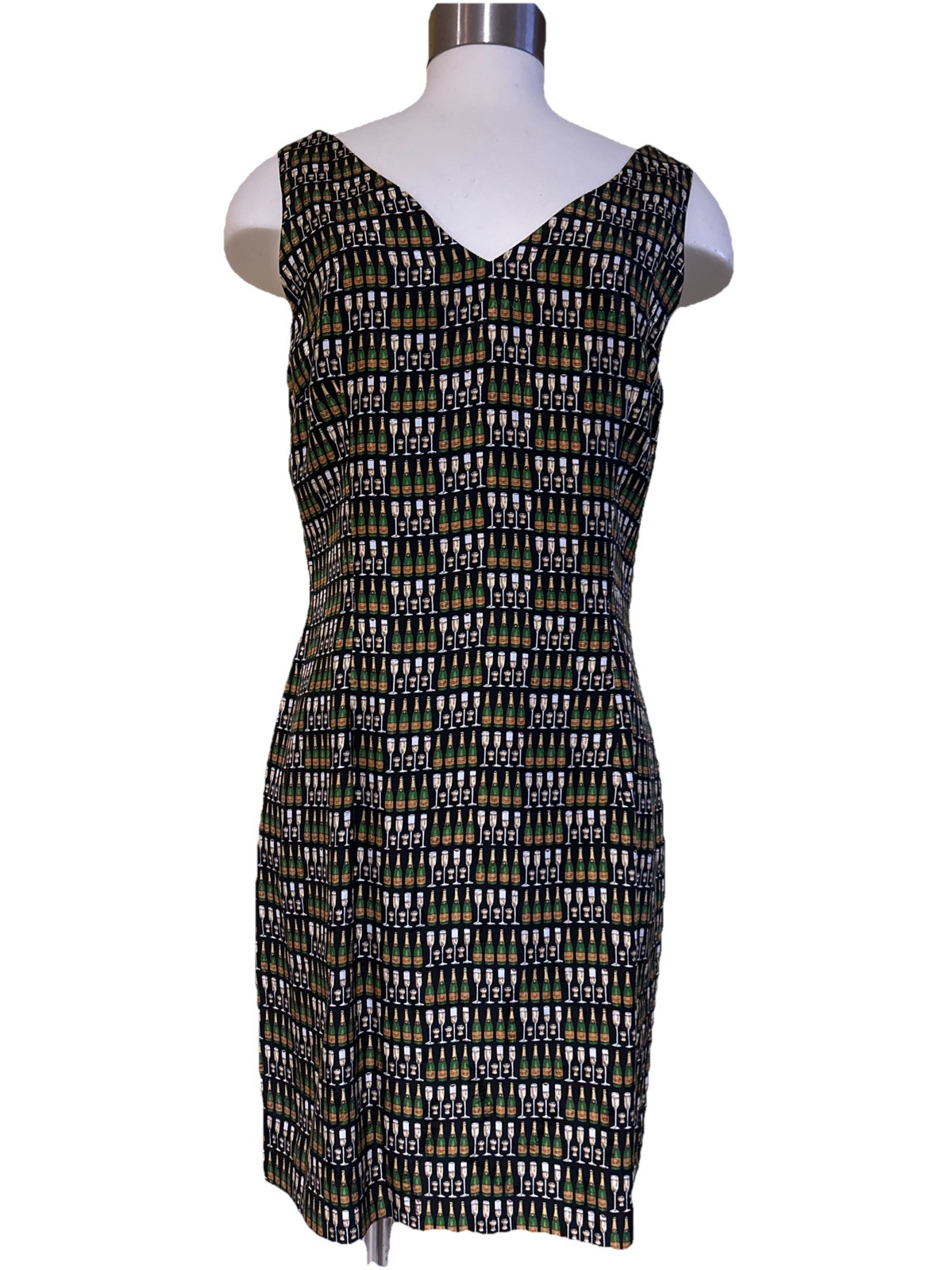 Vintage Nicole Miller Y2K Champagne Bottle Glass Silk Dress 90s Limited 6 US