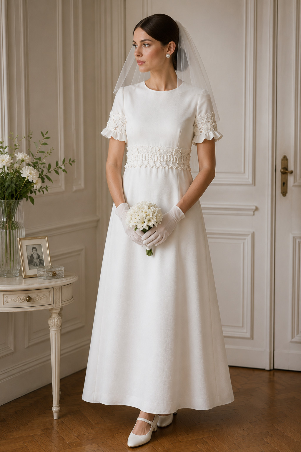 Wedding dress Emiliana reversible model 60s vintage wedding empire lace size 36/38