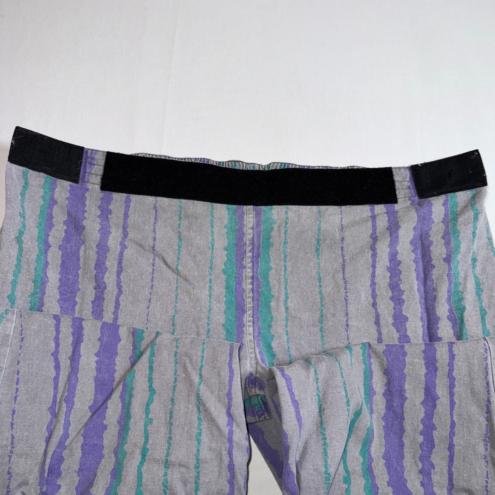 Vintage 80s/90s Gray Purple Striped Cotton Parachute Weightlifting Pants L 14-16