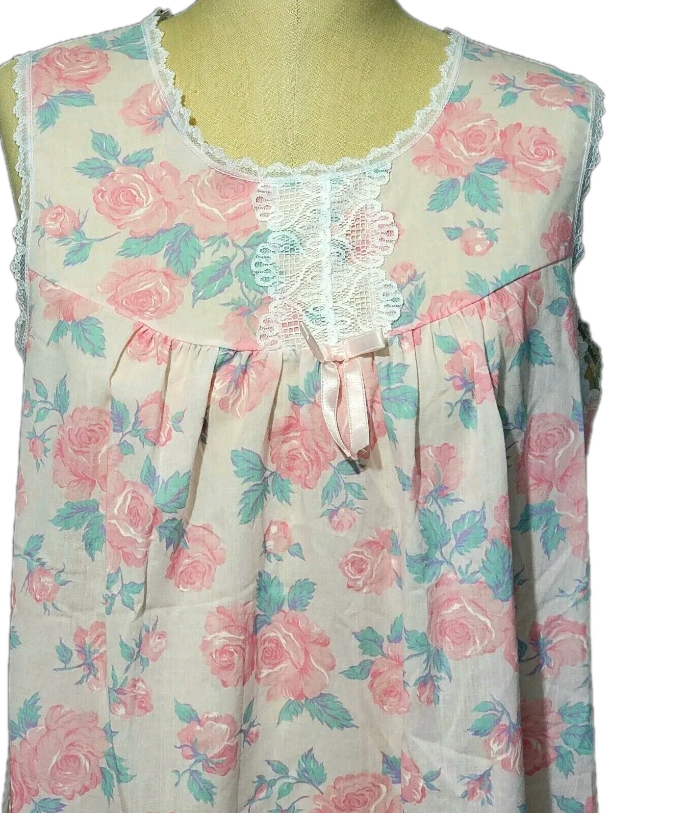 Vintage Dreamwear Lingerie Night Gown Size Medium Pink Blue Floral Sleeveless