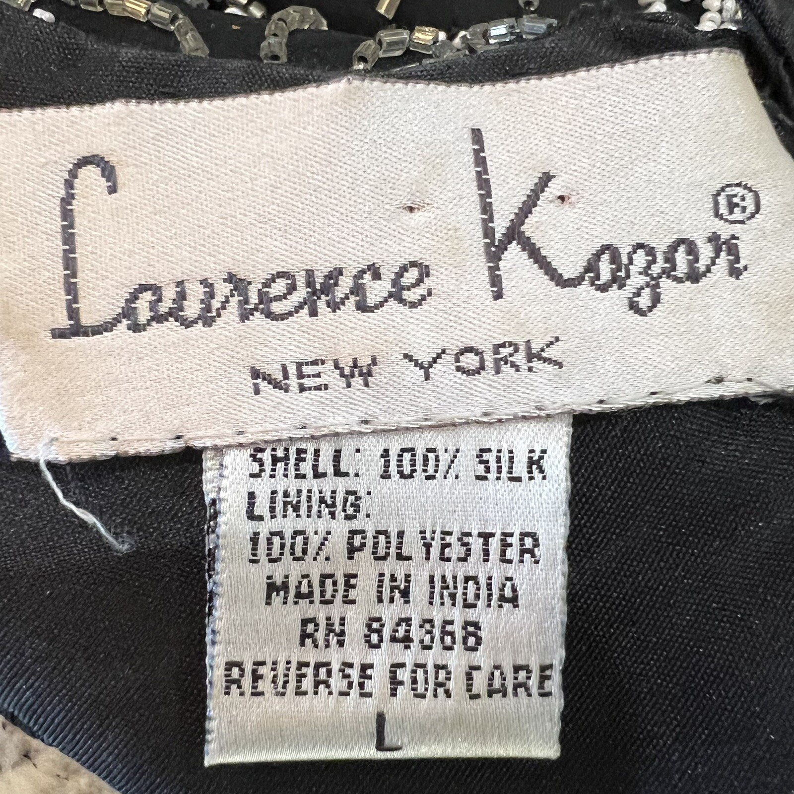 Vtg Laurence Kazar New York Evening Top Large Black Silver White Beaded Sequin