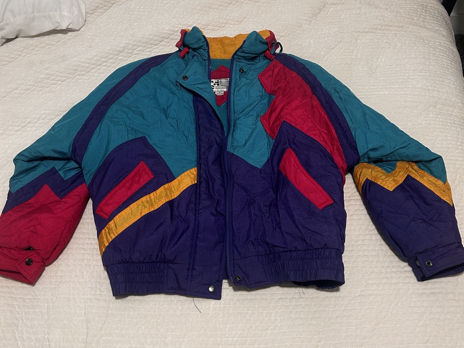 PA Originals Geometric Colorblock Jacket L Teal Purple Red Yellow