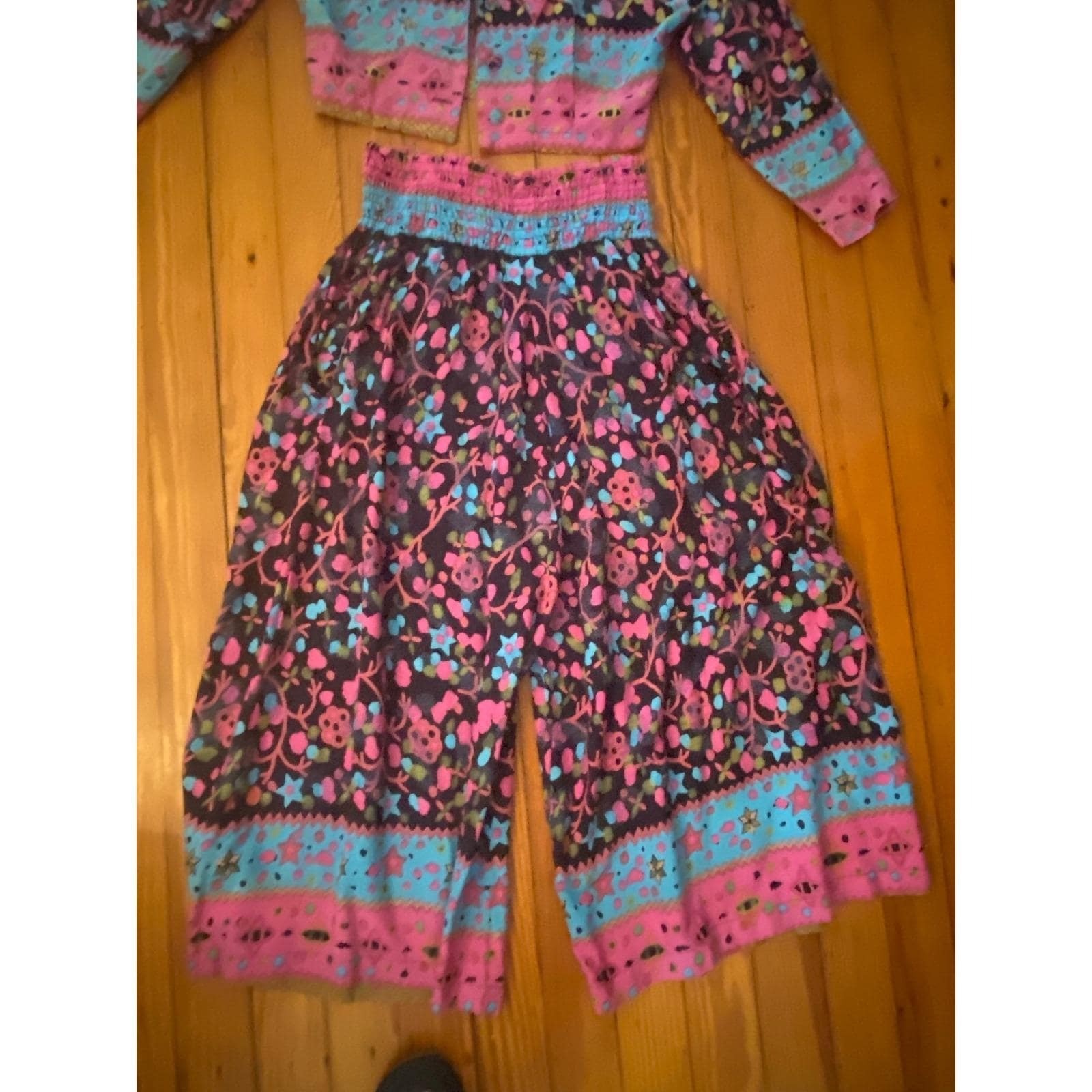Vtg 80’s Faith 2 Piece Small Floral Sequin Crop Jacket Wide Leg Pants new wave