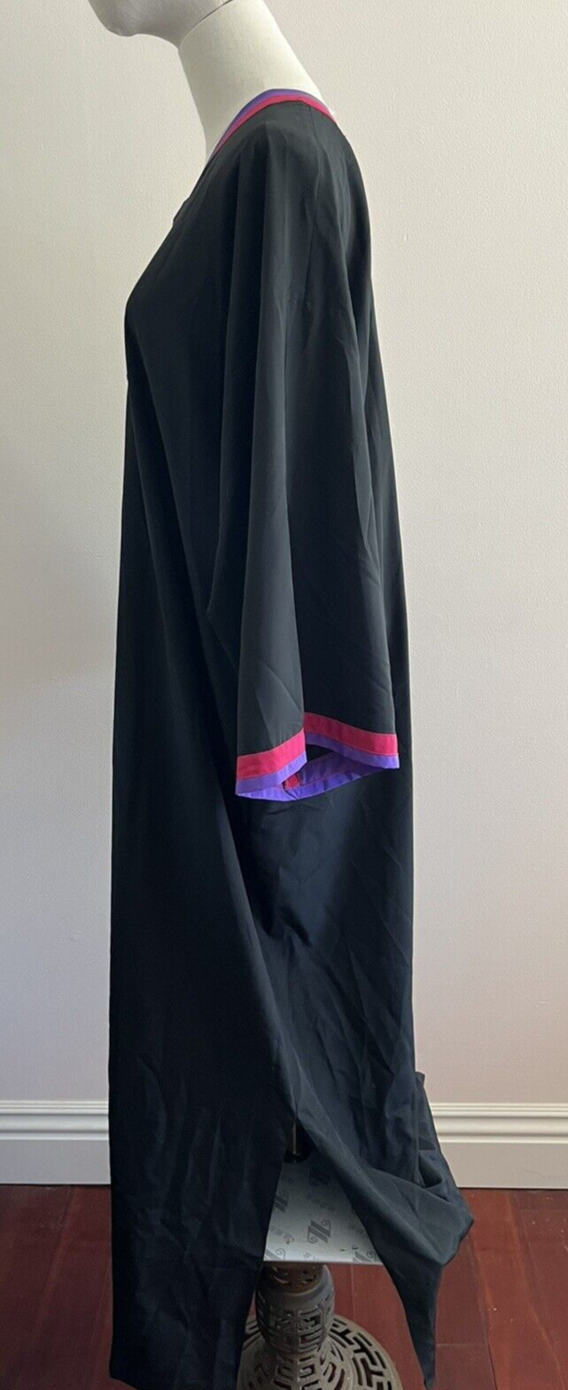 Vintage Designer Long Caftan Bill Tice Slinky Black w/ Pink Purple Beads Pockets