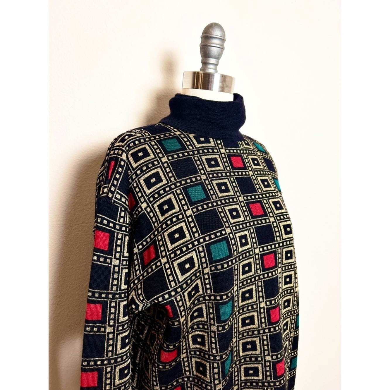 Vtg Classiques Entier Indie Wool Unisex Black Turtleneck Sweater Gold Check M